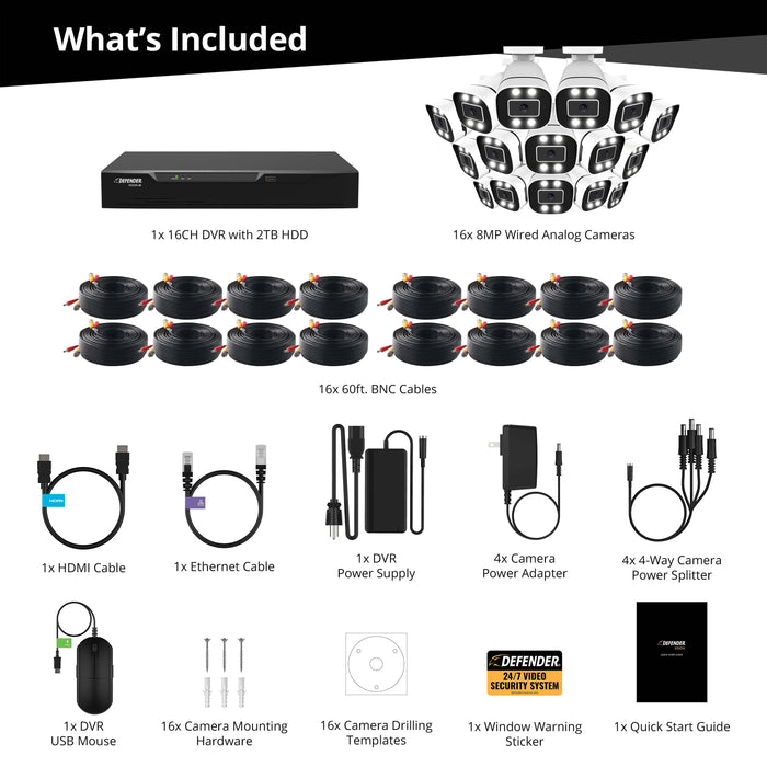 Defender DVAI8MP16B169XOP 4K Vision AI Smart Artificial Intelligence DVR Security System With 16 Cameras (Certified Open Box)