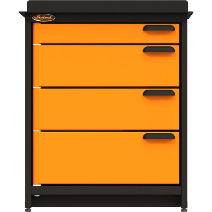 Swivel 2.5' Stationary Workbench with 4 Drawers, Powder Paint Black 7ga.