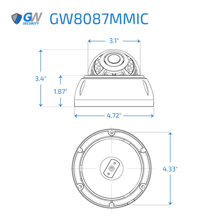 GW Security 8 Channel NVR Security Camera System with 8 * 8MP IP Dome 2.8-8mm Motorized Lens Camera, Human Detection, 3X Motorized Zoom, Built-In Microphone, Vandal-Proof, PoE