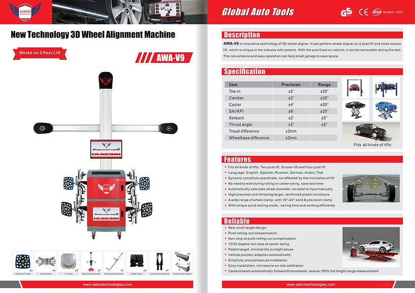 Aston® 3D Wheel Alignment Machine Mobile AWA-V9