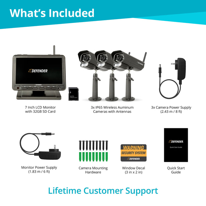Defender PhoenixM2 Non-WiFi. Plug-In Power Security System with 3 Metal Cameras